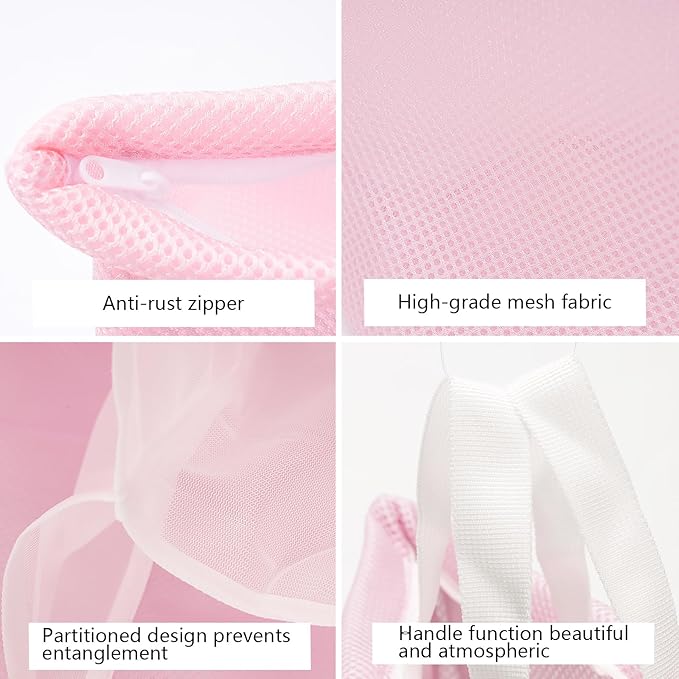 2 Pcs laundry bag with handles mesh laundry bags washing machine laundry totes travel storage and sorting bag for Clothes laundry bag for delicates(Pink2N)