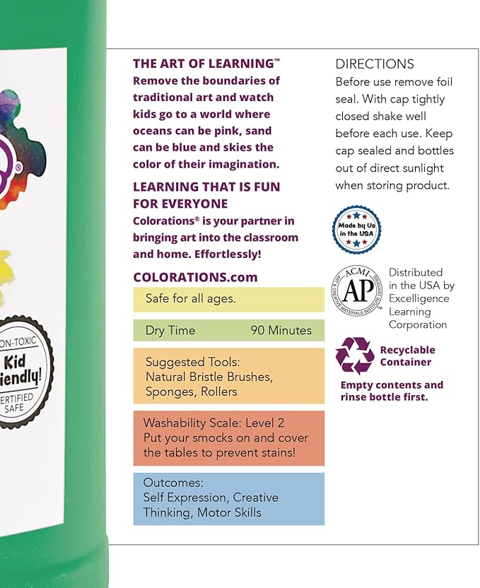 Colorations Washable Tempera Paint, Classroom Art Supplies, School Paints, Gallon Size, 12 Colors, Non Toxic, Bright Bold Color, Kids Paint, Craft, Hobby, Fun, Crafting Supply, Paint Set