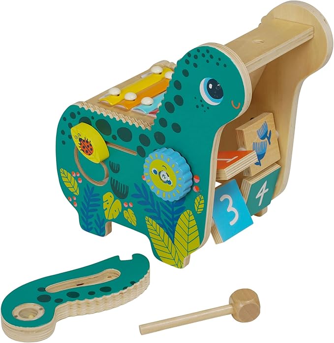 Manhattan Toy Wooden Dinosaur Toddler and Preschool Musical Instrument and Activity Toy with Xylophone, Sawtooth Ridges and Solo Mallet