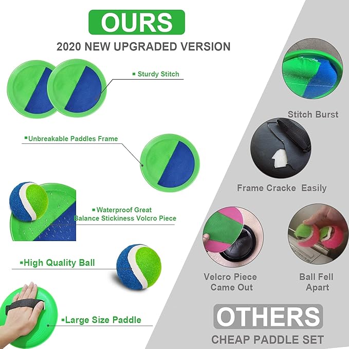 Jalunth Ball Catch Set Games Toss Paddle - Beach Toys Back Yard Outdoor Pool Backyard Camping Throw Age 3 4 5 6 7 8 9 10 11 12 Years Old Boys Girls Kids Adults Family Pink Blue Gifts 2 Pack