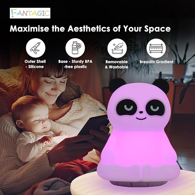 Combined Bluetooth Speaker & LED Nightlight With 9 Color Emissions, Child Friendly Silicone & BPA Free Monkey, USB Recharging, Receives Audio From Computer, Phone Or Tablet, Remote Control (Panda)