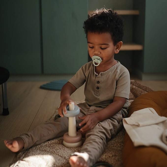 FRIGG Daisy SilkySoft Silicone Baby Pacifier | Made in Denmark | BPA-Free (Seafoam/Cream, 6-18 Months)