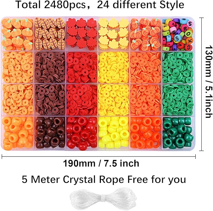 2480pcs Thanksgiving Fall Polymer Clay Beads Charms Friendship Bracelet Necklace Earring Jewelry Making kit, Accessories for Arts Crafts DIY Gifts for Women Girls