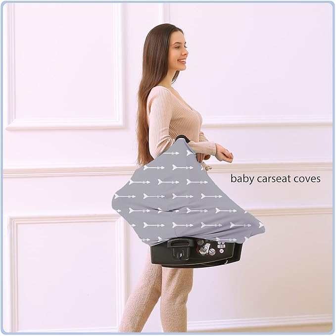 Nursing Carseat Canopy Breastfeeding Cover - Multi-use Stretchy Car Seat Covers for Babies, Baby Shower Gifts (Grey Arrows)