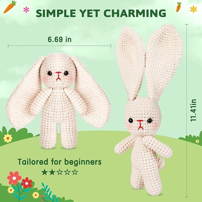 Crochetta Crochet Kit for Beginners, Crochet Starter Kit w Step-by-Step Video Tutorials, Beginner Crochet Kit Knitting Supplies for Adults Kids, Crochet Bunny(40%+ Yarn)