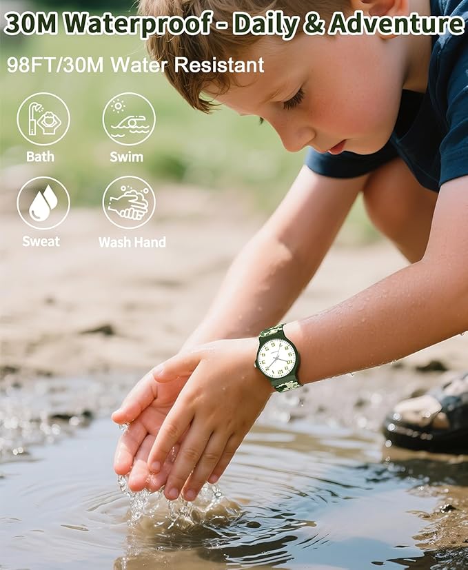 Kids Analog Watch Boys Girls, 30M Waterproof, Sports Watch for Boys, Easy to Read Children's Thin Dial Wrist Watches with Soft Band, for Ages 5-15 Kids Great Birthday Gifts Christmas Day