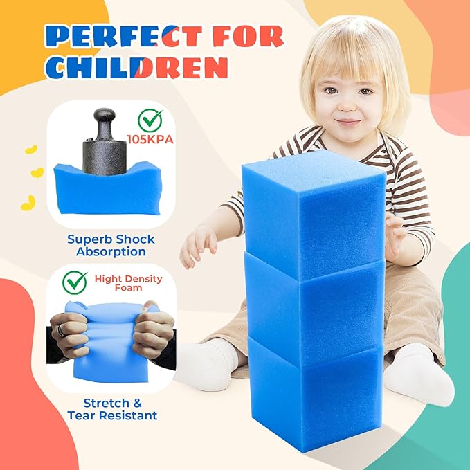 Foam Pit Cubes, 24 PCS 5 Inches Gymnastics Foam Blocks Trampoline Blocks, Multi-Sport Protective Padding for Freerunning, Trampoline, Parkour, Skate Parks & BMX - Dark Blue & Orange