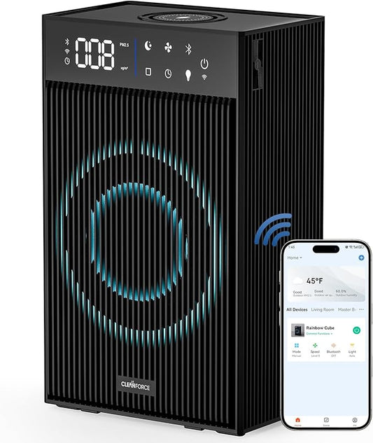CleanForce Rainbow Cube | World’s First 4-in-1 Space-saving Air Purifier with Bluetooth Speaker, Wireless Charger & Aroma Diffuser | Swiss Tech，over 900ft² Coverage | Ultra-Quiet