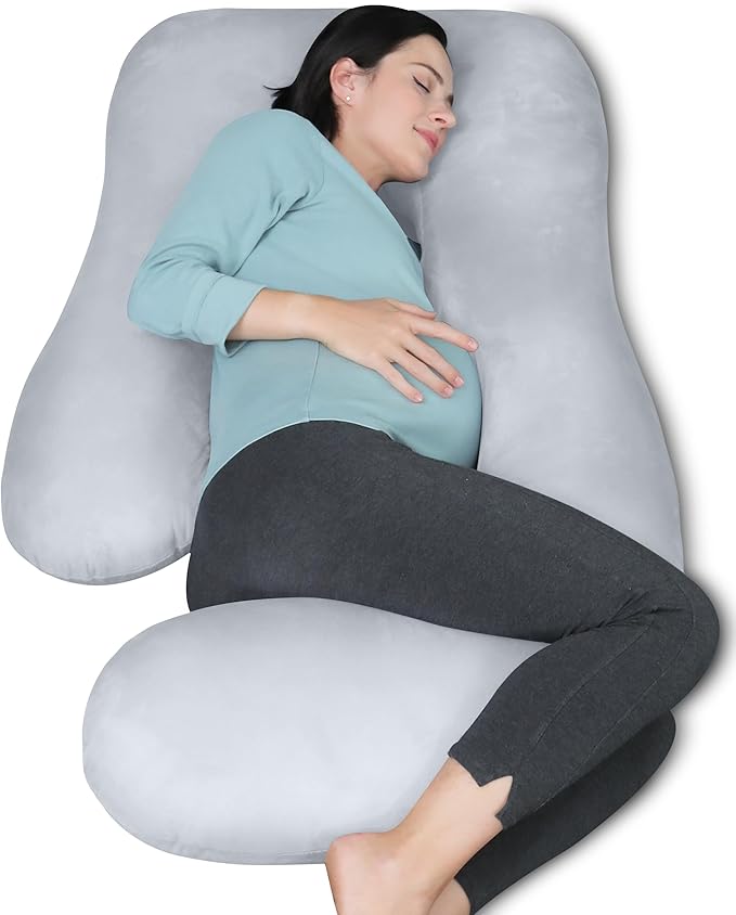 MOON PARK Pregnancy Pillows for Sleeping - U Shaped Full Body Maternity Pillow with Removable Cover - Support for Back, Legs, Belly, HIPS - 65 Inch - Light Grey