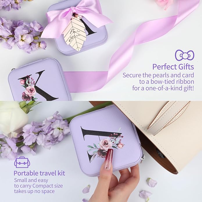AYGXU Travel Jewelry Box for Women and Girls - Small Case With Initial A-Z - Teacher Gifts