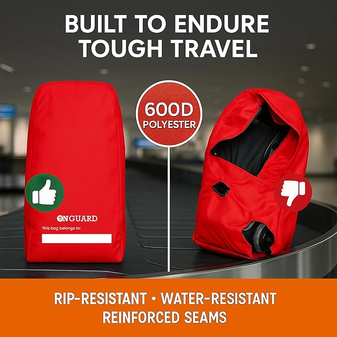 ONGUARD Waterproof Single and Double Stroller Bag for Airplane - Travel Stroller Cover for Air Travel and Storage - Gate Check Bag Backpack- Baby Airplane Essentials - Red