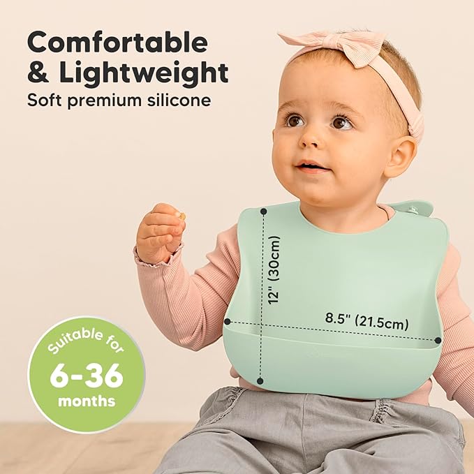 KeaBabies 2-Pack Silicone Baby Bibs for Eating - Sturdy Food-Grade Silicone Bibs for Babies Girl, Boy, Large Food Catcher, Clean & Put On Easily, Waterproof Toddler Feeding Essentials(Pastel Sky)