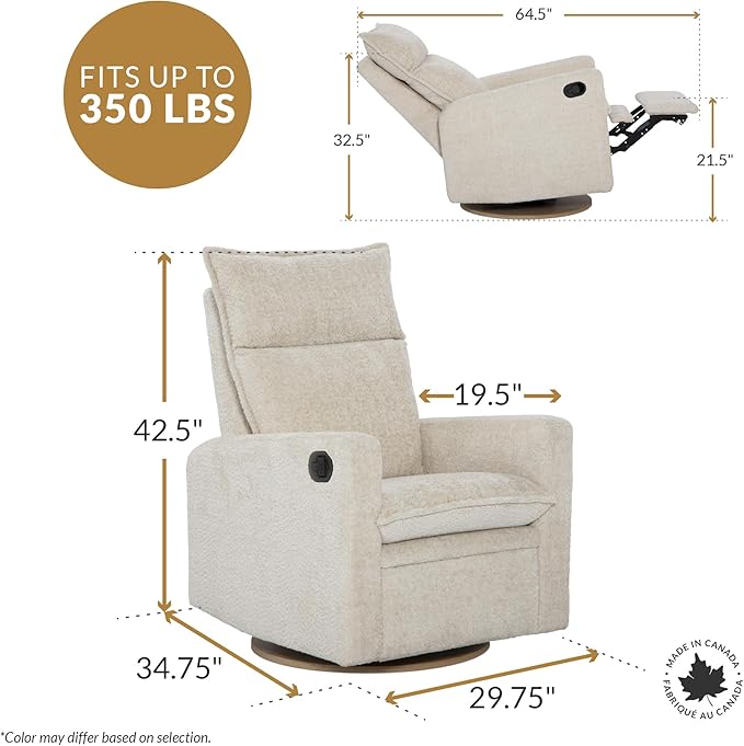 Jaymar Arya Modern Nursery Glider Recliner Chair – Cozy Nursing Chair with 360° Swivel for New Parents, Gentle Motion, Compact Design, High Back & Low Armrests, Canadian Made (Charcoal/Nexus Fabric)