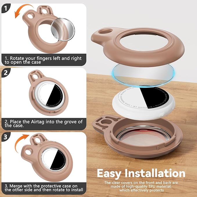 Upgrade Waterproof Airtags Holder with Apple Airtags Keychain, Hard PC Air Tag Case, Anti-Scratch & Shock Air tag Holder,Men's Women's Keyrings & Keychains, for Dog,Car Key,Luggage -Light Brown