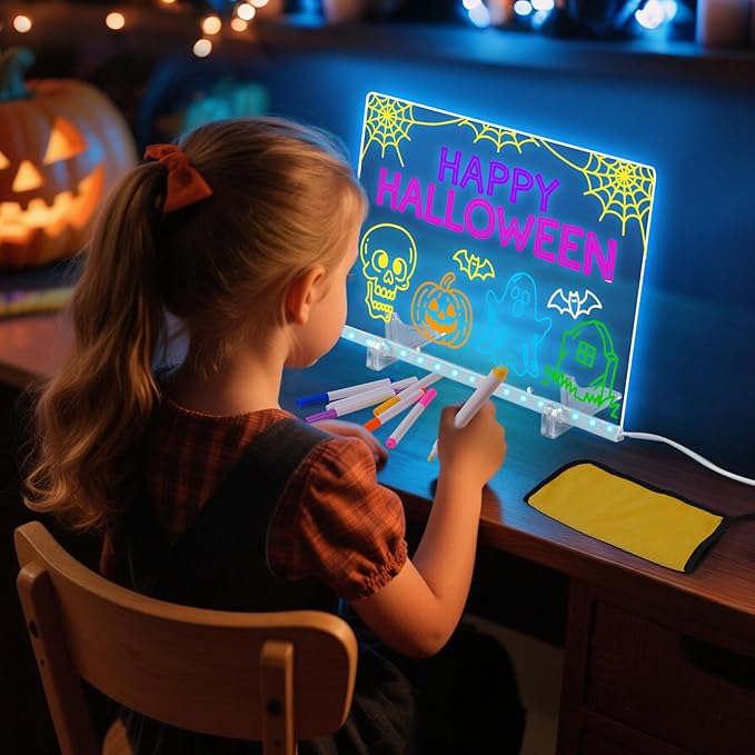 Lumiboard Led Drawing Board with 7 Colors,Light Up Acrylic Cosmody Drawing Board,Glowing Acrylic Dry Erase Board with Light,Lumiboard Led Boards to Write On,Halloween Gifts for Kids (12“*8”)