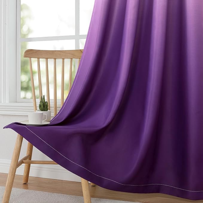HOMEIDEAS Purple Ombre Blackout Curtains 52 X 84 Inch Length Gradient Room Darkening Thermal Insulated Energy Saving Grommet 2 Panels Window Drapes for Living Room, Bedroom
