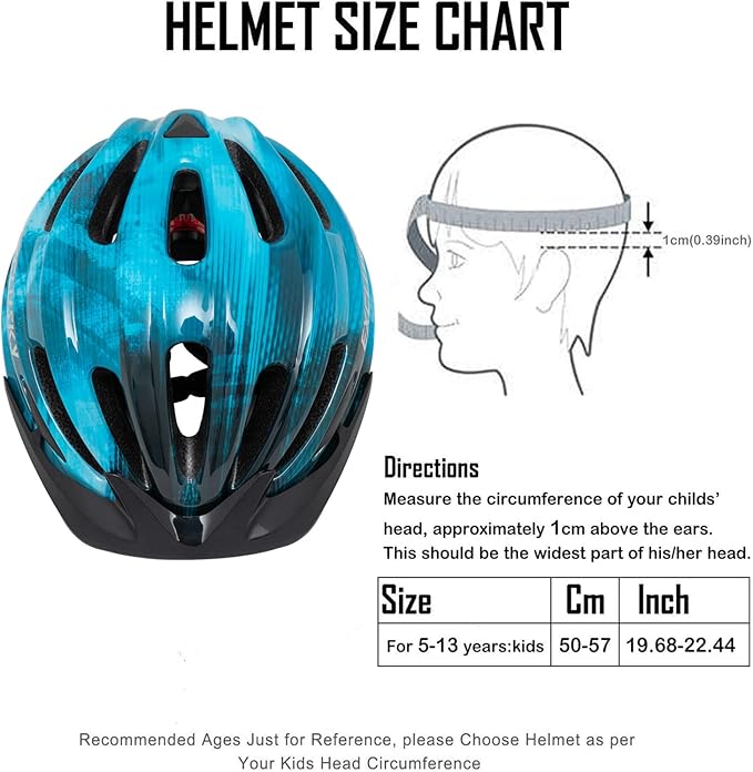 Exclusky Kids Bike Helmet with LED Light – Adjustable Multi-Sport Youth Helmet for Boys & Girls, Ages 5-12, Fits 50-57cm, Cycling Safety Gear