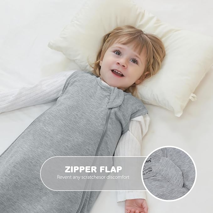 Mosebears Unisex Baby Sleep Sack 1.0 TOG, Supersoft Rayon Made from Bamboo Wearable Blanket with 2-Way Zipper (Grey,18-36 Months)