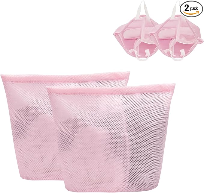 2 Pcs Special Zoning laundry bag for delicates with handles mesh laundry bags washing machine laundry totes travel storage and sorting bag (Pink2)