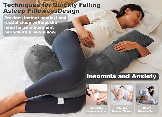 Pregnancy Pillows for Sleeping, Detachable and Adjustable with Pillow Cover, Maternity Body Pillow for Adults, Support for Back, Legs, Belly, HIPS and Pregnancy Must Haves Grey