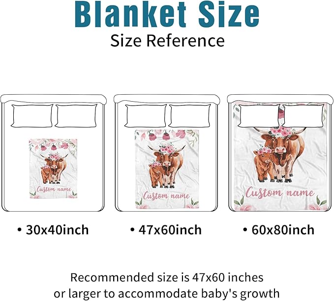 Custom Name Crib Bedding Set - Highland Cow Theme, Personalized Pink Flower Nursery Bedding 3-Piece Set– Soft Blanket, Fitted Sheet, Changing Pad Cover – for Newborns Girls Nursery Gifts