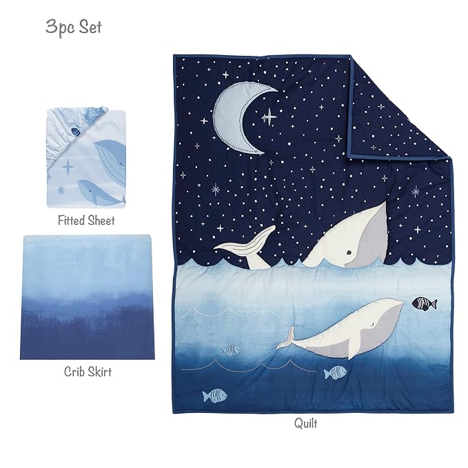 Lambs & Ivy Bubbles & Squirt 3-Piece Whale/Ocean Aquatic Baby Crib Bedding Set
