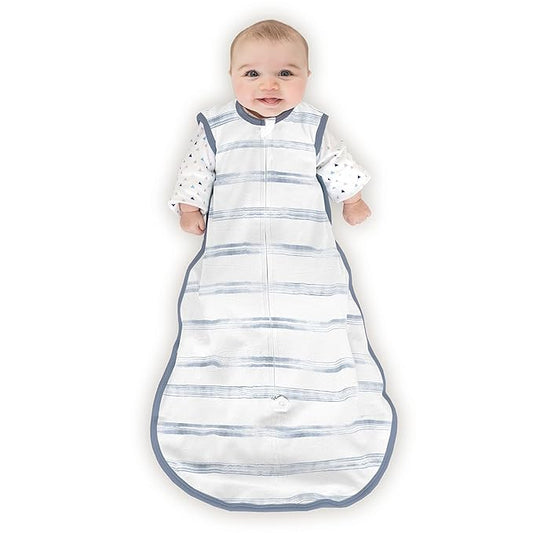 Amazing Baby Cotton Muslin Sleeping Sack, for Baby Boy or Girl, Wearable Blanket with 2-Way Zipper, Watercolor Stripes, Denim, Medium (6-12 Month)