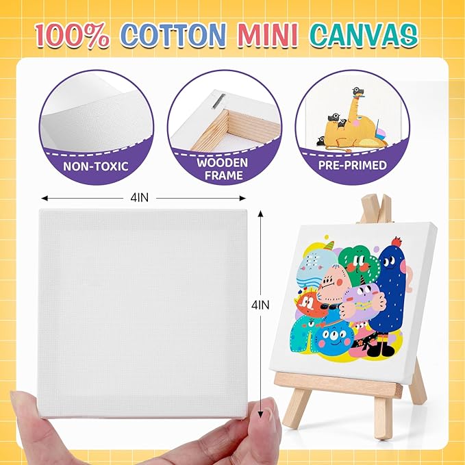 ESRICH 5 Set Mini Acrylic Paint Set,Minis Canvas Painting Kit,St. Patrick's Party Gifts,4 * 4in Canvas with Easel,Acrylic Paints,Brush,Palette,Mini Easel with Canvas for Kids Adults Painting Party