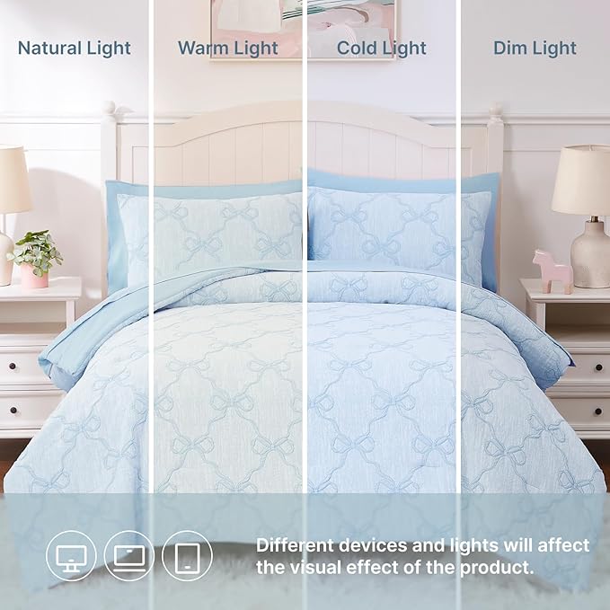 Full Size Comforter Sets with Sheets for Girls-7 Pieces Full Size Bedding Sets with Light Blue Comforter, Sheets, Pillowcases & Shams for Kids (Light Blue Diamond, 76" X 86")