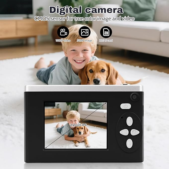 Digital Camera FHD 1080P Video & 8X Digital Zoom - Compact Point and Shoot Digital Camera with 2.4" Screen, 800mAh Rechargeable Battery Portable Small Camera for Kids Teens Girls Boys(Black)