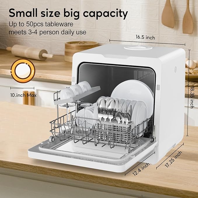Countertop Mini Portable Dishwasher Tabletop Small Dishwasher with 5L Built-in Water Tank No HookupNeeded, Baby Care & Air-Drying Function，3 Place Set Capacity for Apartments Dorms Camping RVs