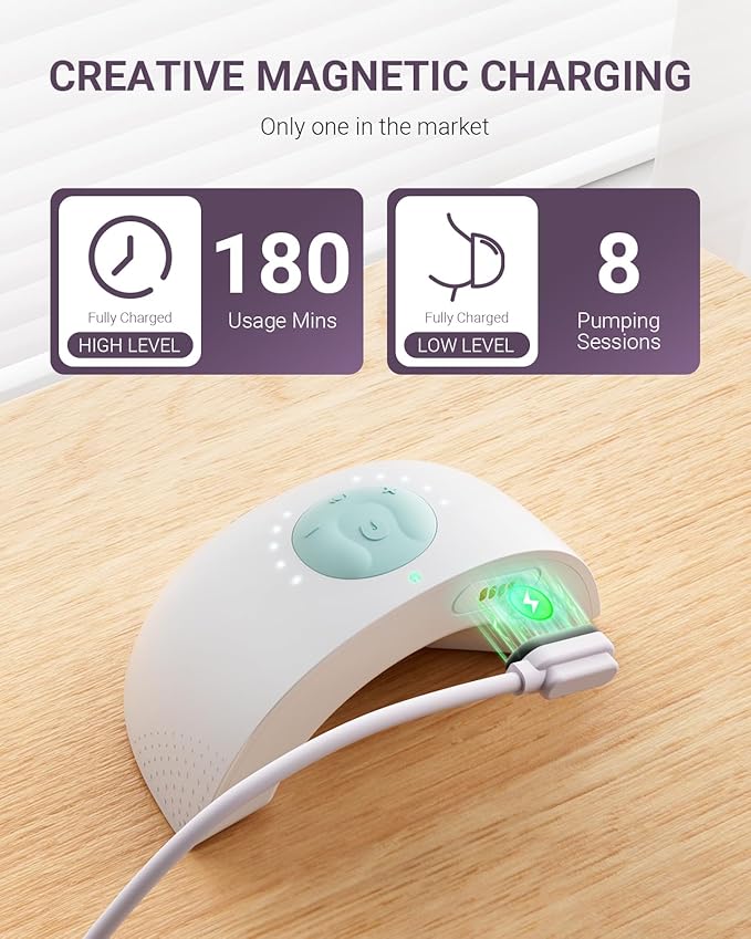 Heated Wearable Breast Pump, Industry-Leading Heating Tech, Innovative Magnetic Charging Cable, App Control, Anti-dust Cover, Hospital-Grade Suction, 1 Pack