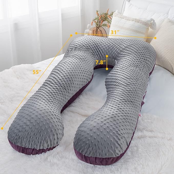 Meiz Pregnancy Pillow, Pregnancy Body Pillow, Pregnancy Pillows for Sleeping, Maternity Pillow for Pregnant Women with Velvet Cover, Grey & Purple