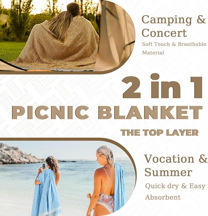 2 in 1 Extra Large 80"* 80" Rug Picnic Waterproof Outdoor Beach Blanket Foldable Camping Mat Car Travel Necessities Mountaineering Essentials Camper Accessories Backpacking Gear Trip Supplies