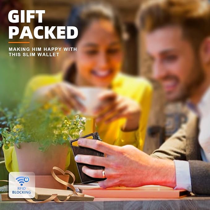 BULLIANT Men Wallet,Money Clip Wallet Slim For Gift Men 9Cards-Metal Credit Card Case in Magnetic Leather Flip