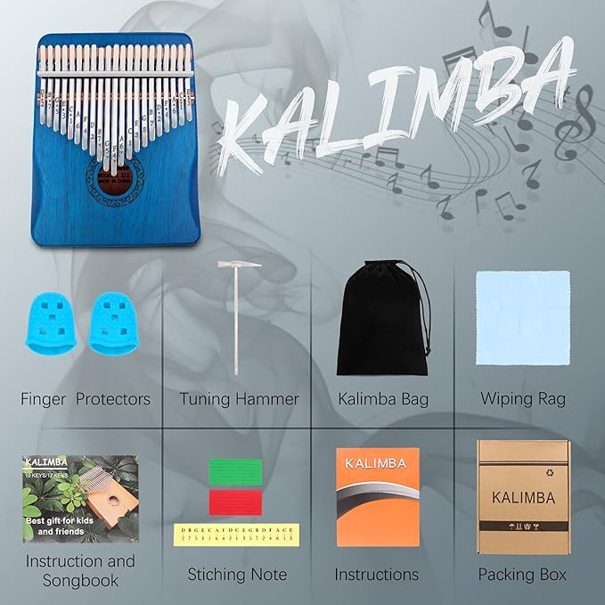 Kalimba Thumb Piano,YUNDIE Portable 21 Keys Mbira Finger Piano with Tune Hammer and Study Instruction,Musical Instruments Gift for Kid Adult Beginners Professional(Blue)