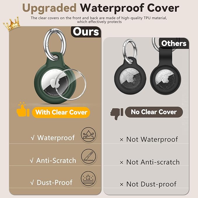 Upgrade Waterproof 2 Pack Airtags Holder with Apple Airtags Keychain, Hard PC Air Tag Case, Anti-Scratch & Shock Air tag Holder, Men's Women's Keyrings & Keychains-Black+Dark Green