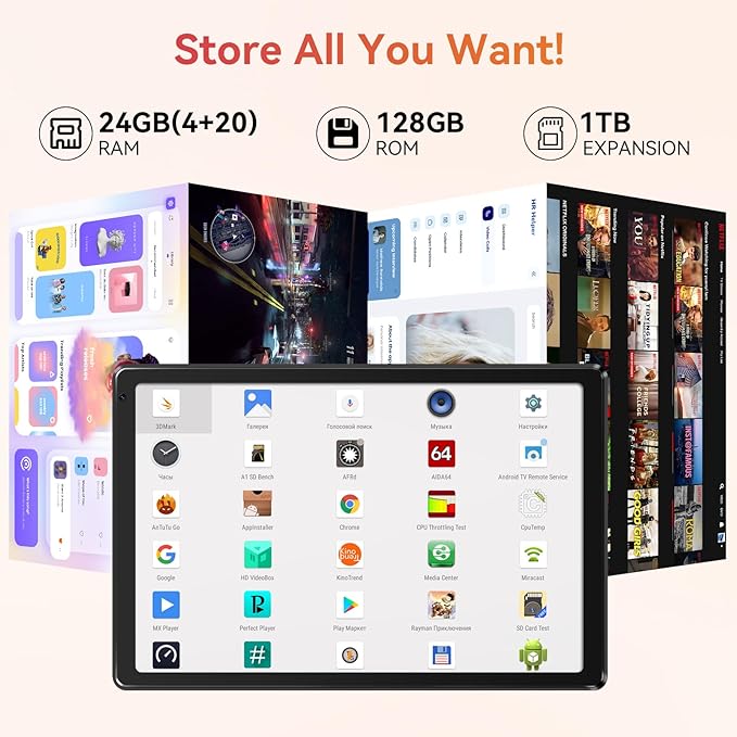 Tablet,10.1" Android Tablet with Octa-core Processor 24GB RAM 128GB ROM HD IPS Touchscreen 8H Battery, Wi-Fi 6, BT 5.0, Dual Camera, Android 15 Tablets 2025