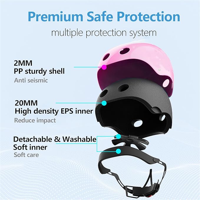 Kids Bike Helmet with Knee Elbow Wrist Pads Guards,Pink,for Ages 2-3-5-8-14,Sports Bicycle,Skate Scooter,Rollerblading with Unicorn Sticker