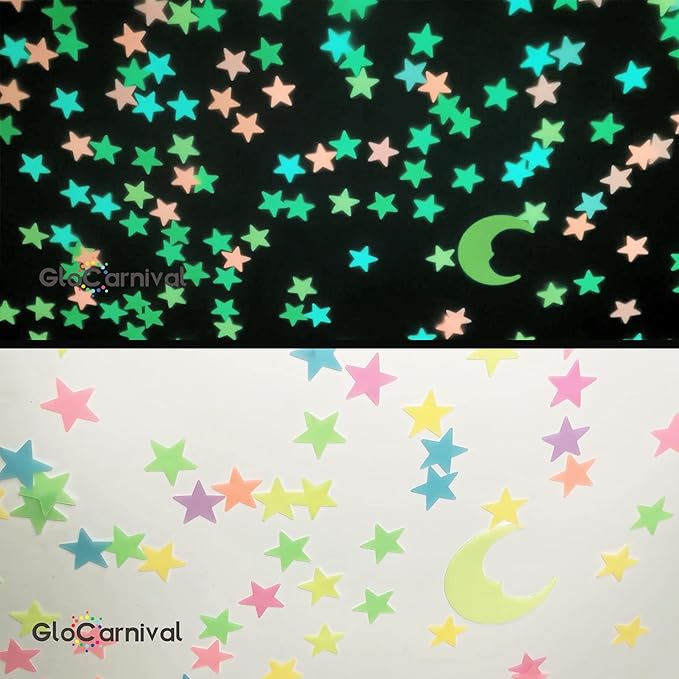 Glow in The Dark Stars and Moon Stickers for Ceiling - 200pcs 3D Luminous Adhesive Stars Create Realistic Starry Sky - Room Decor for Kids Bedroom, Wall Stickers