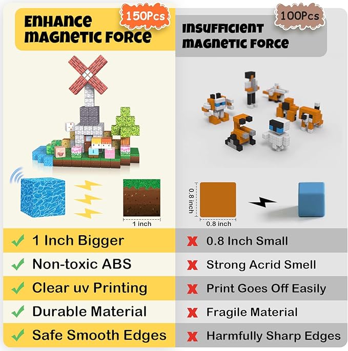 150PCS Magnetic Building Blocks, 1 Inch Magnetic Cubes for Kids Ages 3-8, STEM Montessori Toys, Creative Construction & Stacking Toys, Educational Magnetic Blocks for Boys & Girls