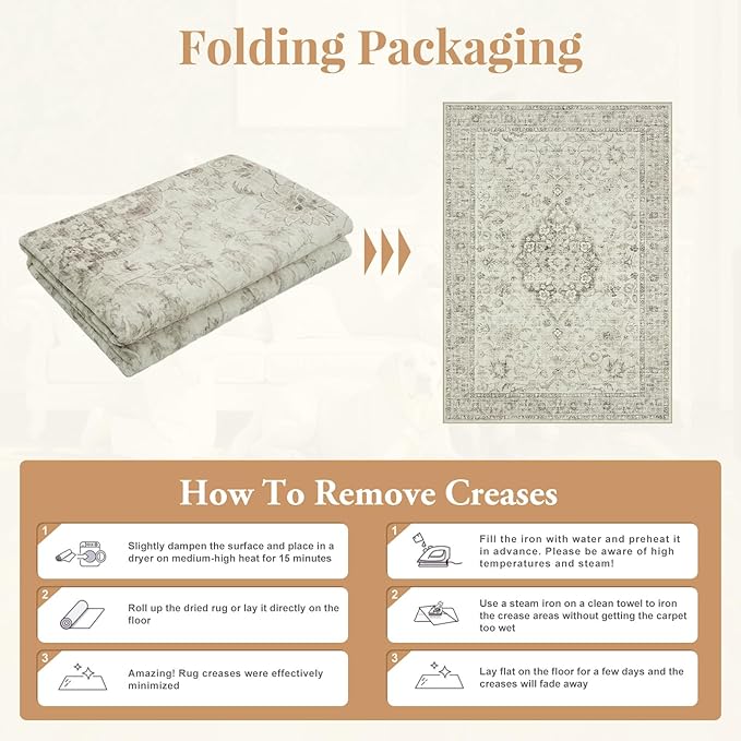 LIVEBOX Washable Area Rug 5x7 Rugs for Living Room Bedroom, Non-Slip Boho Indoor Carpet for Dining Room Office, Low-Pile Farmhouse Soft Carpets for Kids Nursery Room Playroom, Taupe