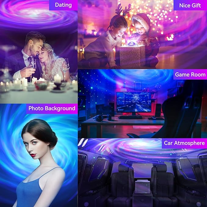 ENOKIK Galaxy Projector, Star Aurora Projector Built-in Bluetooth Speaker, Night Light for Kids Adults, White Noise Light for Home Decor/Relaxation/Party/Music/Gift (White)