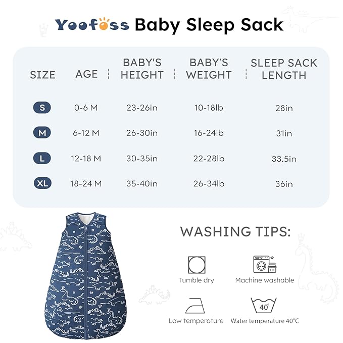 Yoofoss Baby Sleep Sack 6-12 Months, TOG 2.5 Baby Wearable Blanket with 2-Way Zipper, 100% Organic Cotton Fabric Winter Newborn Sleeping Sack, Warm Soft Comfy