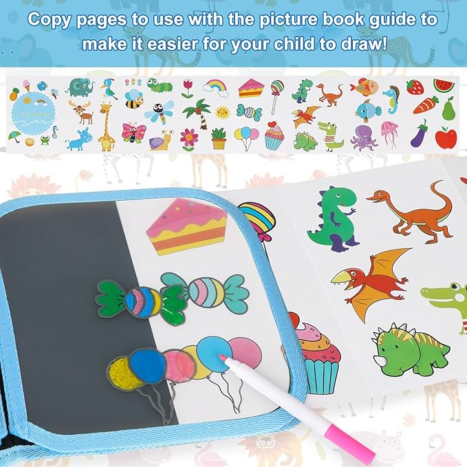 Erasable Doodle Set for Kids - Magic Drawing Book With 12 Watercolor Pens, 14 Page Reusable Book, Road Trip Car Game Writing Painting Set for Boys and Girls