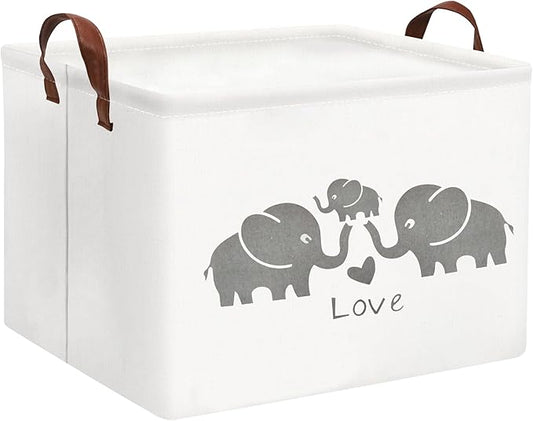 HIYAGON Baby Basket - Cute Elephant Toy Storage Bin Organizer Box Gift Basket for Boys and Girls (Love Elephants)