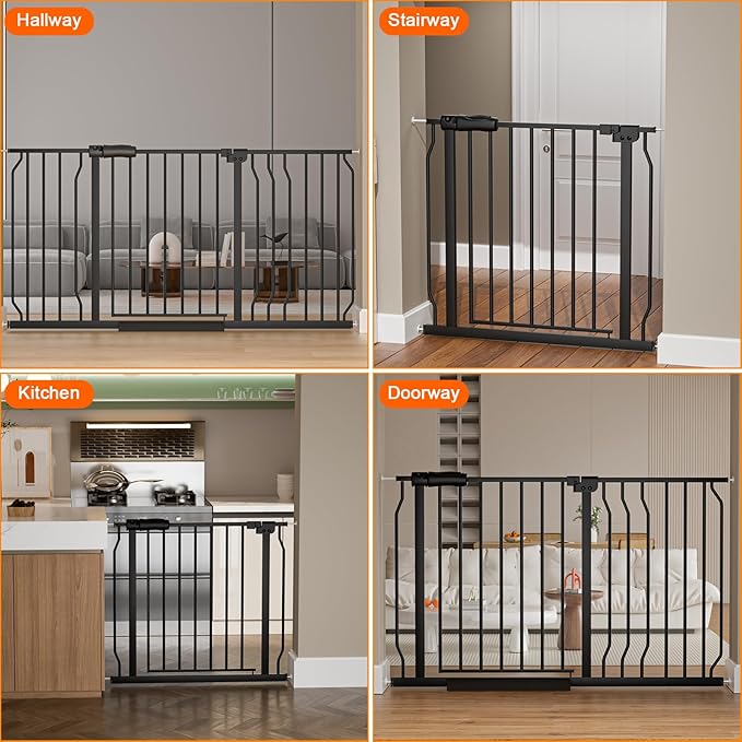 HOOEN 30" Tall Extra Wide Baby Gates for Doorways Stairs 48 to 53 Inch Long Large Pressure Mounted Dog Gates for The House Walk Through Gates Indoor Safety Child Gates for Kids or Pets