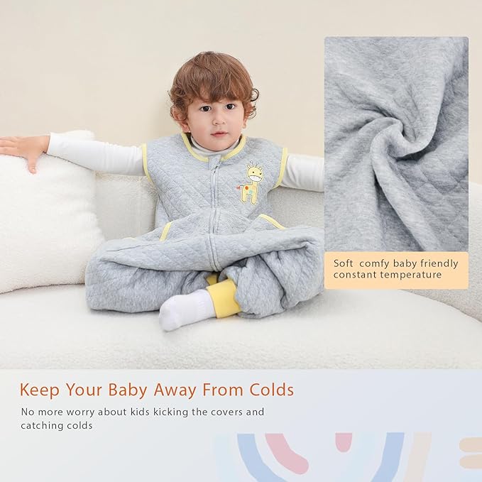 Baby Toddler Sleep Sack with Feet 2.5 TOG Winter, Wearable Blanket with Legs, Toddler Sleeping Sack Long Sleeve (Giraffe, 12-24 Month)