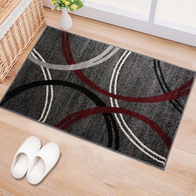Rugshop Modern Wavy Circles Design Area Rug 2' x 3' Red