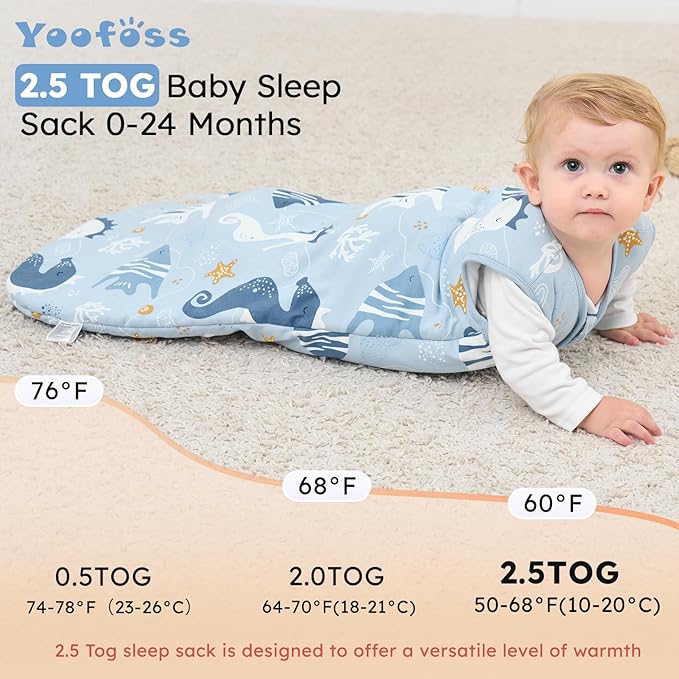 Yoofoss Baby Sleep Sack 18-24 Months, TOG 2.5 Baby Wearable Blanket with 2-Way Zipper, 100% Organic Cotton Fabric Winter Newborn Sleeping Sack, Warm Soft Comfy